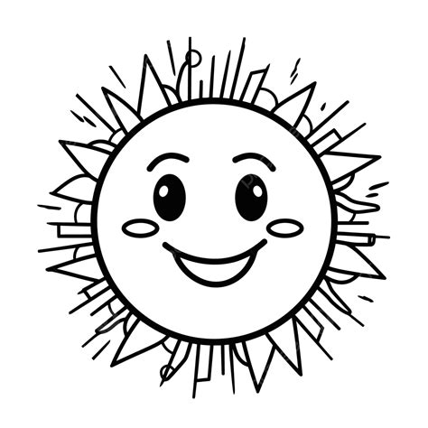 Cute Sun Outline Drawing Sun Day Template For Kids Sketch Vector, Sun ...