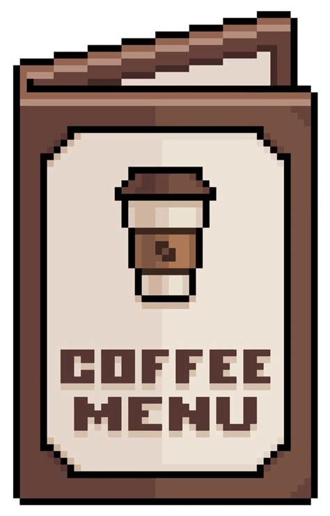 Pixel art coffee menu, paper menu vector icon for 8bit game on white ...