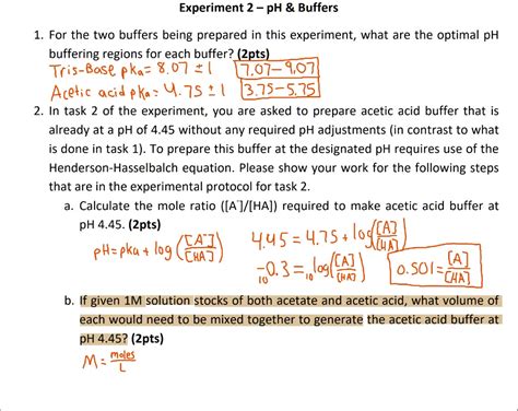 SOLVED: Experiment 2 - pH & Buffers 1. For the two buffers being ...