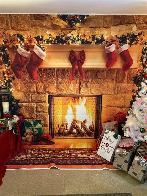 Christmas Fireplace Theme Backdrop for Photography Tree Sock Gift Deco – sensfunbackdrops