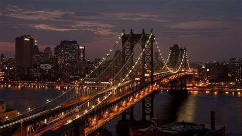 HD wallpaper: city, USA, New York City, bridge, night, Manhattan Bridge ...