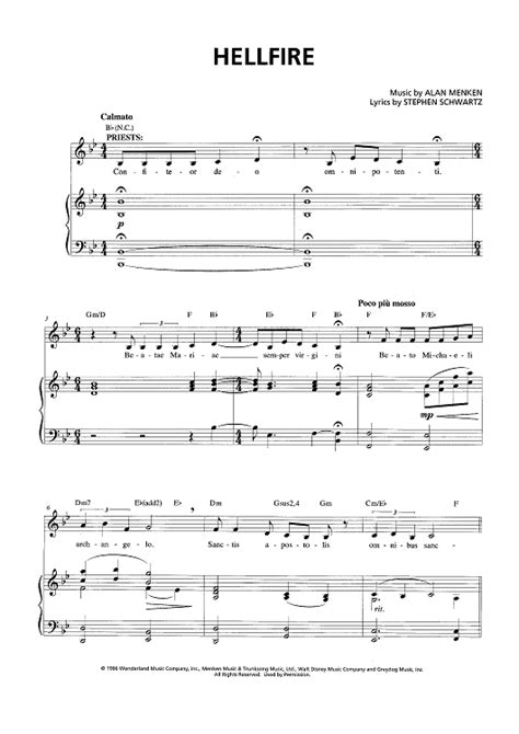 Hellfire" Sheet Music for Piano/Vocal/Chords - Sheet Music Now