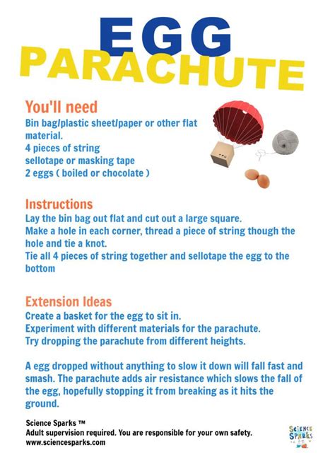 Parachute Egg Drop Experiment - Gravity and Air Resistance in 2022 | Egg drop, Egg parachute ...