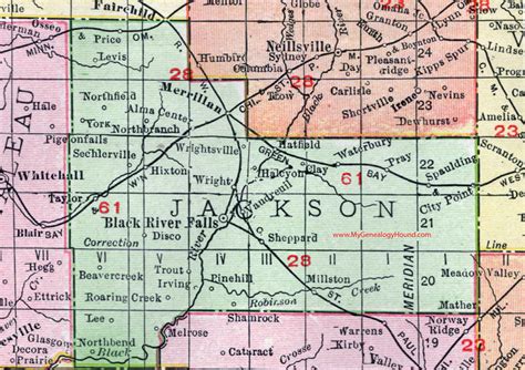 Jackson County, Wisconsin, map, 1912, Black River Falls, Merrillan ...