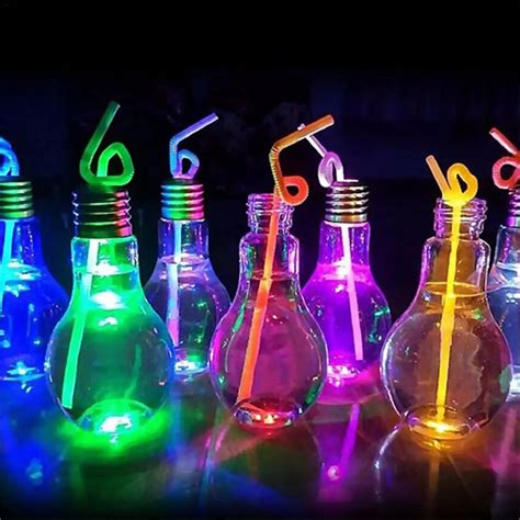 Innovative Light Bulb Drink Juice Bottles Cute Portable Juicer Milk Summer Glowing Bulb Water ...