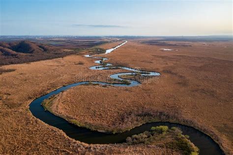 Aerial View of a Curvy River in the Kushiro Shitsugen National Park ...