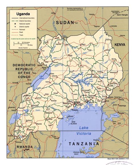 Large detailed political and administrative map of Uganda with roads, railroads and major cities ...