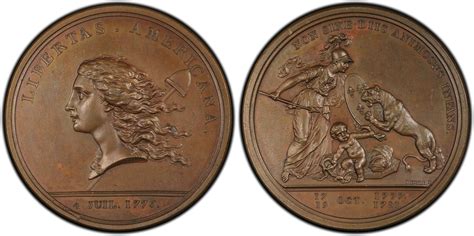 1776 (1783) AE Medal Betts-615, Libertas Americana, BN (Regular Strike) Libertas Americana ...