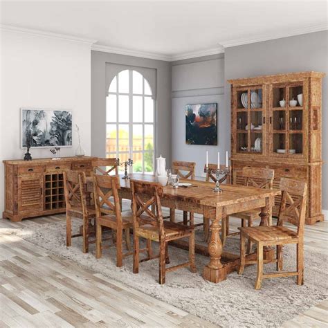 Britain Rustic Teak Wood 11 Piece Dining Room Set in 2021 | Solid wood ...