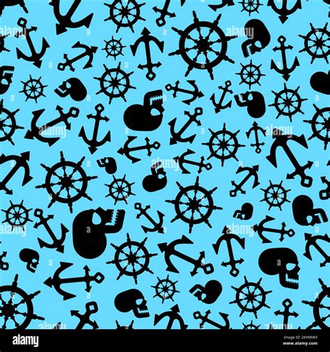 Anchor and rudder and skull pattern seamless. Baby fabric texture Pirate theme Stock Vector ...