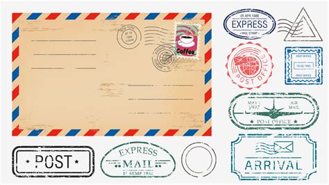 Realistic envelope with various stamps 1234059 Vector Art at Vecteezy