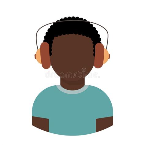 African American Black Man or Boy with Headphones Icon Flat. User Avatar. Vector Illustration ...