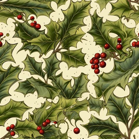 Premium AI Image | A close up of a pattern of holly leaves and red ...