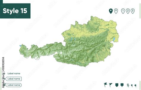 Austria - map with shaded relief, land cover, rivers, lakes, mountains ...