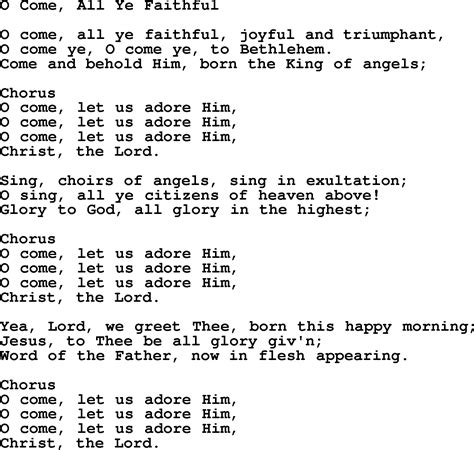 Baptist Hymnal, Christian Song: O Come, All Ye Faithful- lyrics with PDF for printing