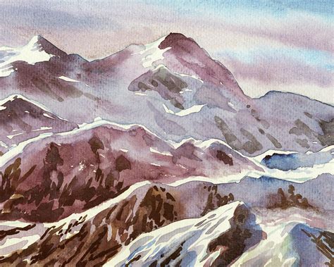 Beautiful Mountain Range Landscape Watercolor Painting Painting by Irina Sztukowski | Fine Art ...