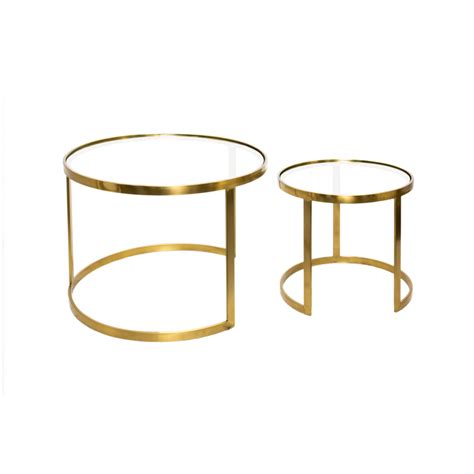 Set of two round AULA coffee tables glass & copper