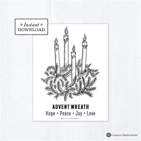 Advent Wreath Coloring Page, Printable Coloring Page, Digital, PDF Catholic Coloring Page ...