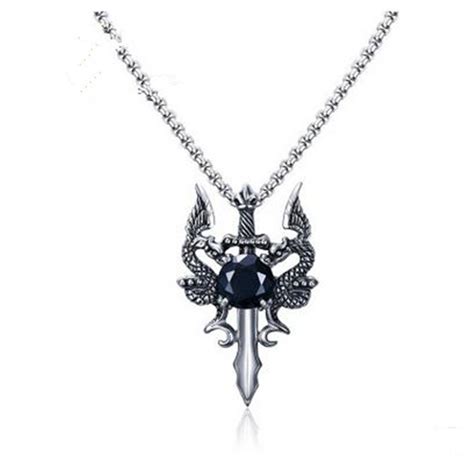 2017 new men's 44MM stainless steel zircon dragon sword pendant & necklace popular jewelry ...