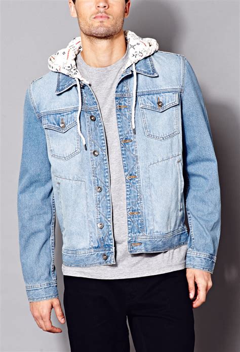 Lyst - Forever 21 Fresh Hooded Denim Jacket in Blue for Men