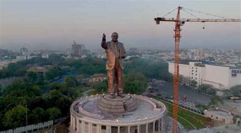 KCR unveils 125-ft tall bronze statue of Dr B R Ambedkar on his 132nd birth anniversary ...