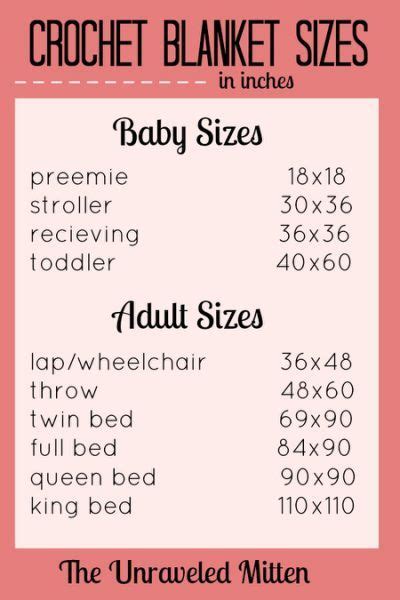 Afghan Size Chart- from preemie | Crochet blanket sizes, Baby blanket crochet, Crochet size