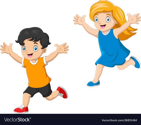 Cartoon happy kids running together Royalty Free Vector