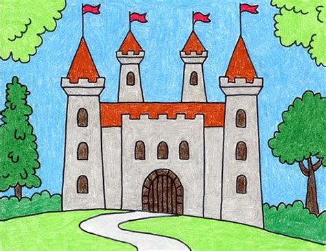 Easy How to Draw a Castle Tutorial Video & Castle Coloring Page