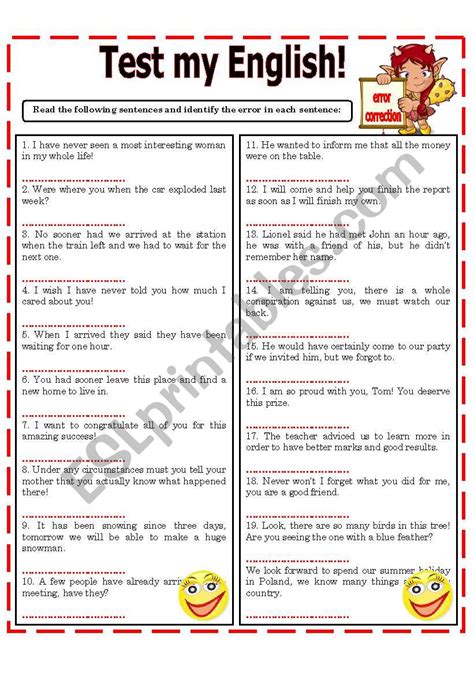 TEST MY ENGLISH! - - - ERROR CORRECTION - ESL worksheet by domnitza