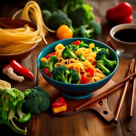 Premium AI Image | noodles in bowl with vegetables