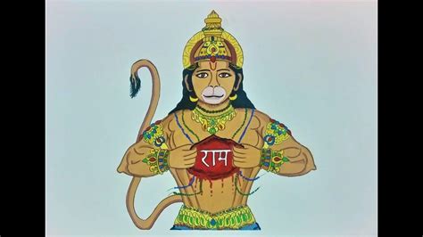 Easy Lord Hanuman Drawing For Kids | Hanuman Jayanti Drawing | Hanumana Showing Rama In His ...