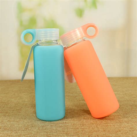 Hot selling BPA free fancy water glass bottle 300ml with silicone cover, High Quality BPA free ...