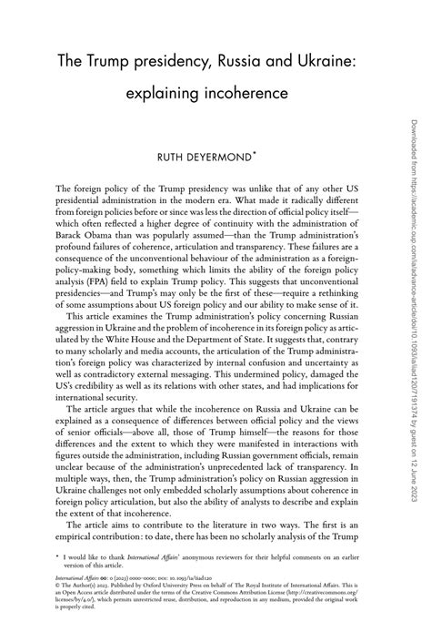 (PDF) The Trump presidency, Russia and Ukraine: explaining incoherence