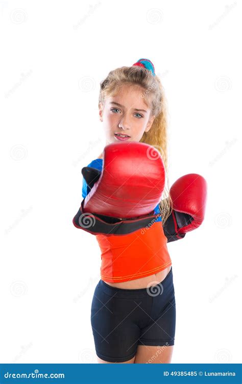 Boxer Kid Blond Girl with Funny Boxing Gloves Stock Image - Image of gloved, beautiful: 49385485