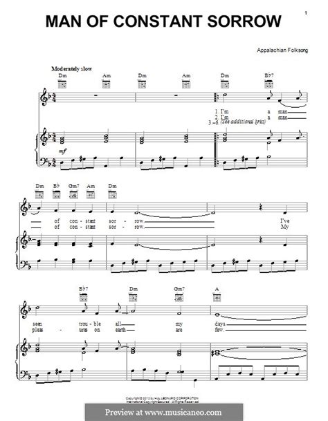 Man of Constant Sorrow by folklore - sheet music on MusicaNeo