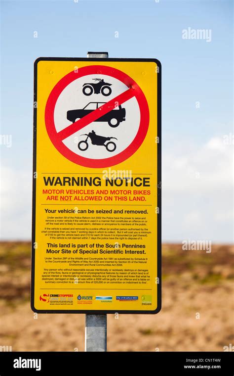 A no off road vehicle sign on Ilkley Moor, West Yorkshire, UK Stock ...