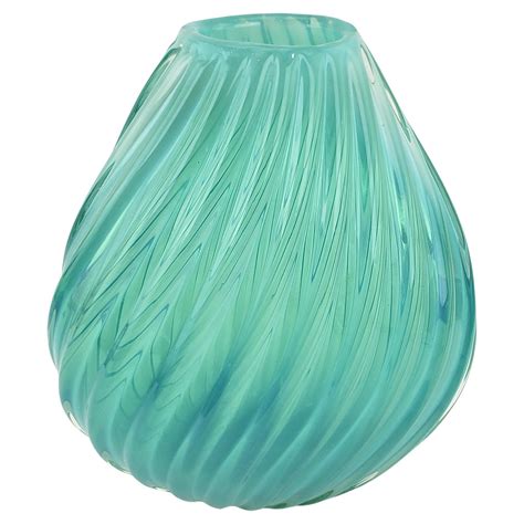 Mid-Century Modern Turquoise or Aquamarine Barovier Styled Ribbed Art Glass Vase For Sale at 1stDibs