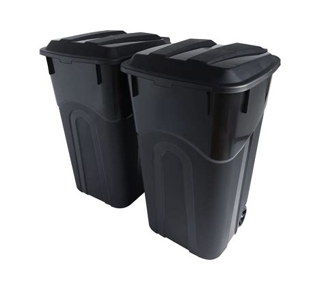 United Solutions 32 Gallon Wheeled Outdoor Garbage Can with Attached Snap Lock Lid and Heavy ...