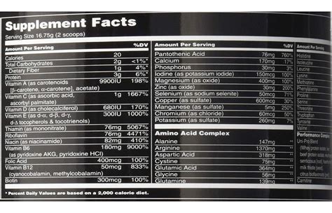 Animal Pack Vitamins Nutrition Facts - Nutrition Ftempo