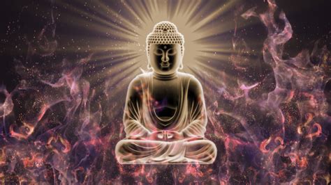 Buddha, Sitting, Closed Eyes, Digital Art, Buddhism, Meditation, Glowing, Fire, Blurred, Fractal ...