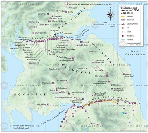 A map of Hadrian’s Wall and the Antonine Wall in Roman Britain ...