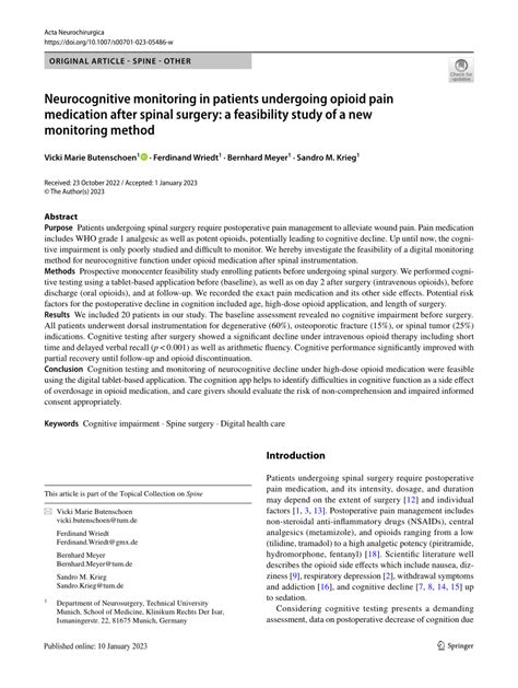 (PDF) Neurocognitive monitoring in patients undergoing opioid pain medication after spinal ...