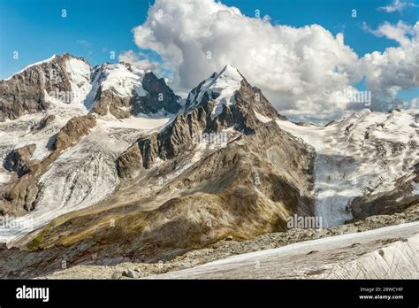 Piz Roseg and Sella Glacier seen from Piz Corvatsch Mountain Station ...