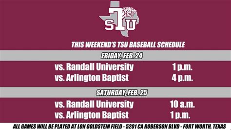 TSU Baseball Schedule This Weekend