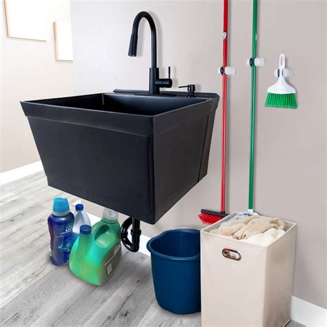 Utility-Sink 23" L x 24" W Wall Mount Laundry Sink with Faucet ...