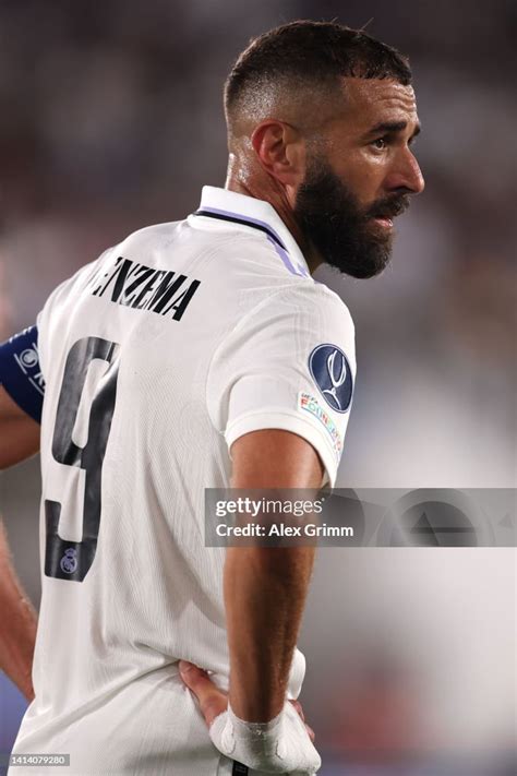 Karim Benzema of Real Madrid looks on during the UEFA Super Cup Final ...