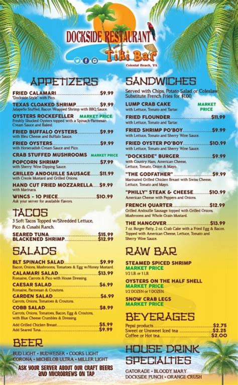 Dockside Restaurant & Tiki Bar menu in Colonial Beach, Virginia