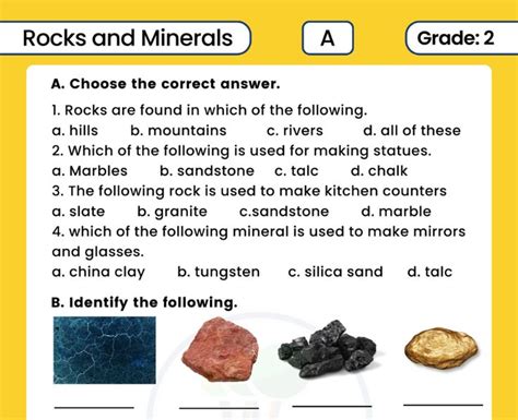 Download Free EVS Class 2 Rocks and Minerals Worksheets with Answer Key ...