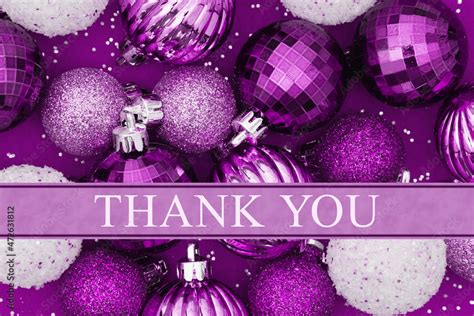 Thank You greeting with purple and white ball ornaments Stock Photo ...