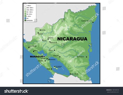 Physical map of Nicaragua - Royalty Free Stock Photo 149193518 - Avopix.com